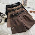 Women's Casual Woolen Shorts with Belt