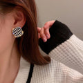 Plaid Heart Square Earrings for Women