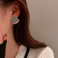 Plaid Heart Square Earrings for Women