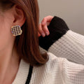 Plaid Heart Square Earrings for Women