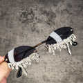 Small Oval Rhinestone Sunglasses with Tear Shape Design