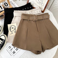 Women's Casual Woolen Shorts with Belt