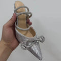 Glitter Crystal Ankle Strap Pumps for Women's Summer Parties