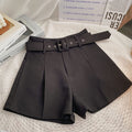 Women's Casual Woolen Shorts with Belt