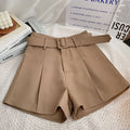 Women's Casual Woolen Shorts with Belt