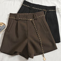 Women's Casual Woolen Shorts with Belt