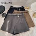 Women's Casual Woolen Shorts with Belt