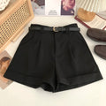 Women's Casual Woolen Shorts with Belt