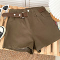 Women's Casual Woolen Shorts with Belt