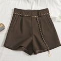 Women's Casual Woolen Shorts with Belt