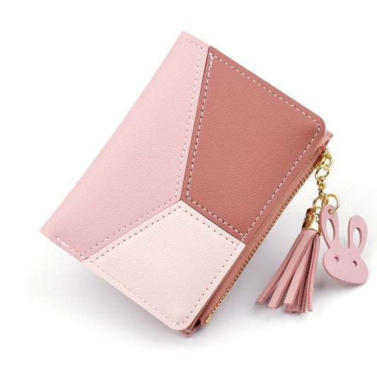 Pink Patchwork Geometric Wallet for Fashionable Women